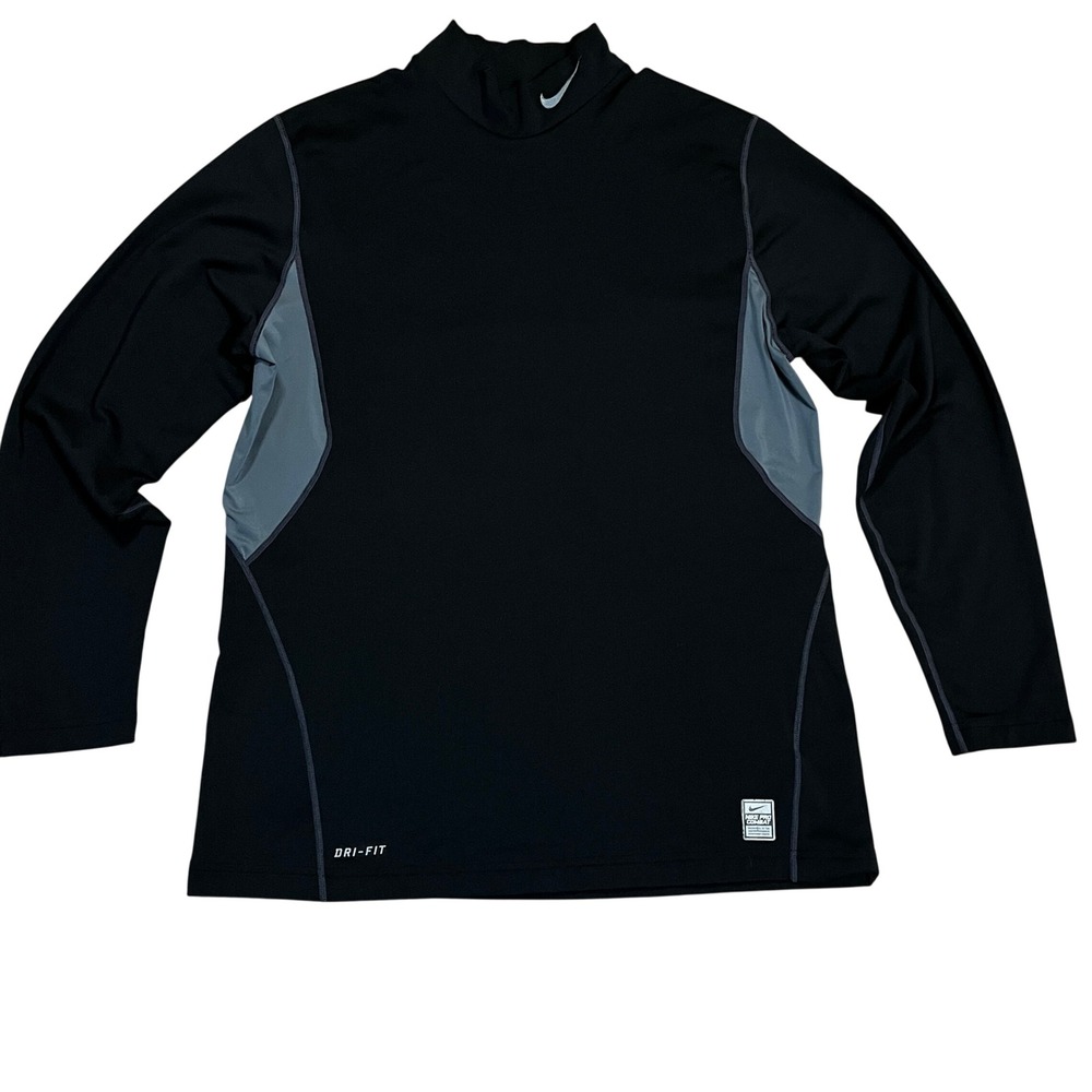 Nike Pro Combat Dri-FIT Compression Shirt L Black Grey Activewear Base Layer Gym